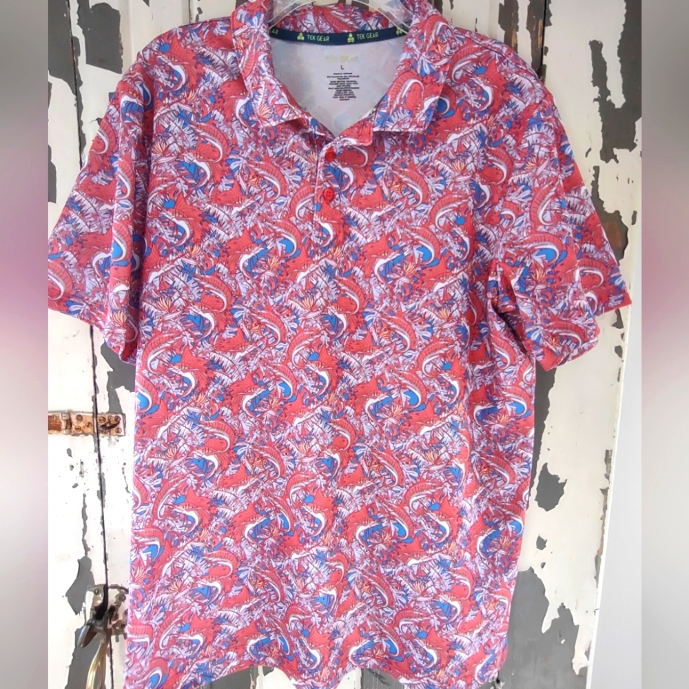 TEK GEAR LARGE, ABSTRACT 100% POLYESTER POLO